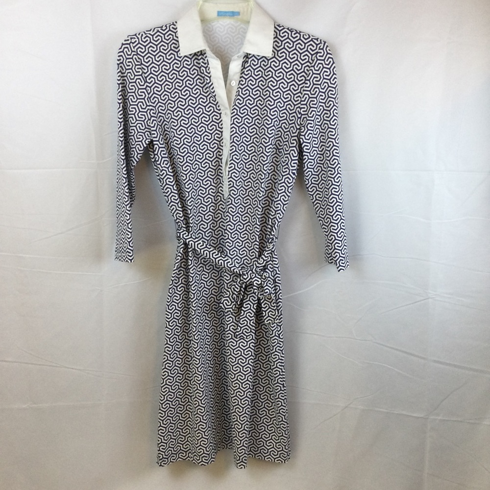 J. McLaughlin Dress in Navy & White w/ Tie Belt Size XS